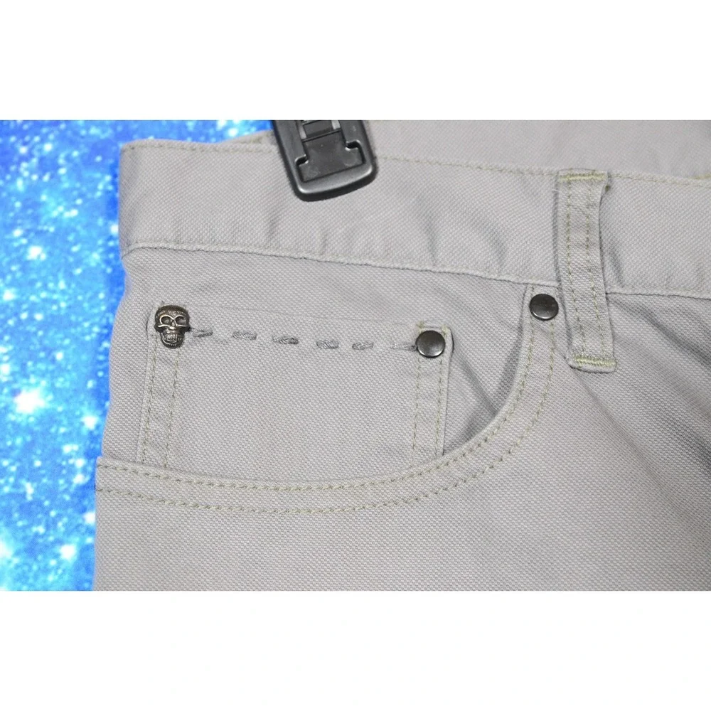 John Varvatos Jeans Mens 36x32 Gray Denim Straight Leg Stretch Skull Rivet Pants